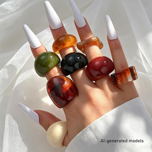 Colorful Resin Chunky Ring Set for Women Geometric Square Dome Acrylic Statement Stackable Rings Trendy Y2K Thick Plastic Knuckle Rings Jewelry Accessories in Kuwait