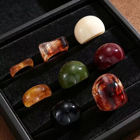 Colorful Resin Chunky Ring Set for Women Geometric Square Dome Acrylic Statement Stackable Rings Trendy Y2K Thick Plastic Knuckle Rings Jewelry Accessories in Kuwait