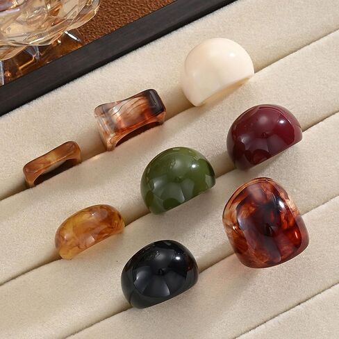 Colorful Resin Chunky Ring Set for Women Geometric Square Dome Acrylic Statement Stackable Rings Trendy Y2K Thick Plastic Knuckle Rings Jewelry Accessories in Kuwait