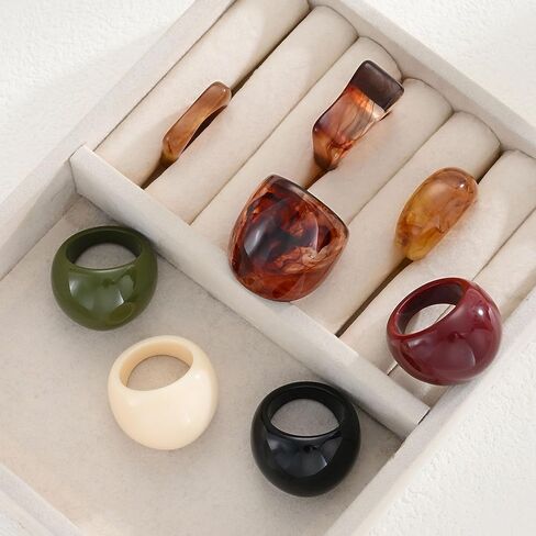 Colorful Resin Chunky Ring Set for Women Geometric Square Dome Acrylic Statement Stackable Rings Trendy Y2K Thick Plastic Knuckle Rings Jewelry Accessories in Kuwait