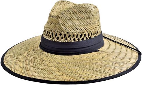 Men's Vented Straw Lifeguard Sun Hat with Wide Brim, Natural/Black, One Size/Adjustable in Saudi Arabia