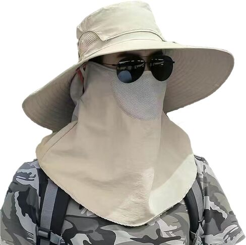 Outdoor Sun Hat,Summer UV Protection Wide Brim Sun Hat for Men and Women,Fishing Hats with Detachable Face Cover & Neck Flap in Saudi Arabia