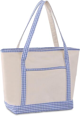 Tote Bag for Women,Canvas Gingham Handbag with Zipper and Pockets,Shoulder Bag for Work Travel Beach in Kuwait