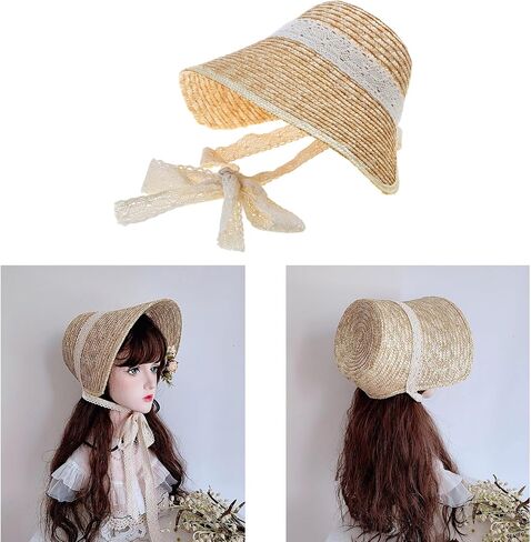 Straw Hat Women French Straw Hat with Laceup Neckstrap for Teens Girl Breathable Headwear LolitaStyle SummerBeach Sun in Saudi Arabia
