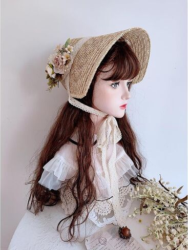 Straw Hat Women French Straw Hat with Laceup Neckstrap for Teens Girl Breathable Headwear LolitaStyle SummerBeach Sun in Saudi Arabia