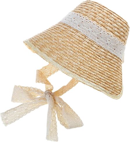 Straw Hat Women French Straw Hat with Laceup Neckstrap for Teens Girl Breathable Headwear LolitaStyle SummerBeach Sun in Saudi Arabia