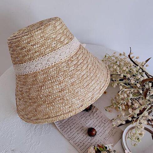 Straw Hat Women French Straw Hat with Laceup Neckstrap for Teens Girl Breathable Headwear LolitaStyle SummerBeach Sun in Saudi Arabia