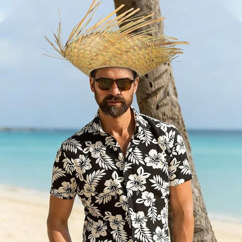 Veemoon Hawaiian Straw Hat for Women and Men, Woven Beach Sun Hat with Wide Brim, Decorative Summer Travel Outdoor Party Headwear 21.6-23.6 inch in Kuwait
