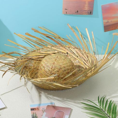 Veemoon Hawaiian Straw Hat for Women and Men, Woven Beach Sun Hat with Wide Brim, Decorative Summer Travel Outdoor Party Headwear 21.6-23.6 inch in Kuwait