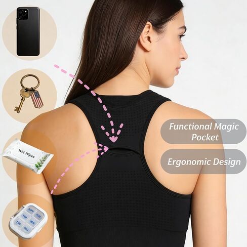 Women's Longline Sports Bra with Phone Pocket-High Support Bra for Gym-Breathable Athletic Bra with Back Storage in Saudi Arabia