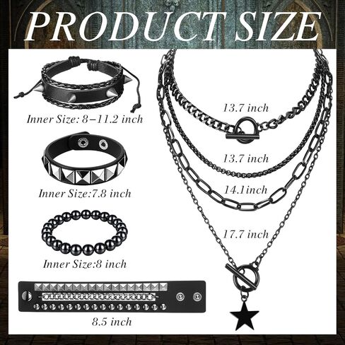 Liliaafar 20 Pcs Black Gothic Vintage Rings Necklace Bracelet Set, Punk Grunge Emo Jewelry Ring Choker Necklace for Men Women in Kuwait