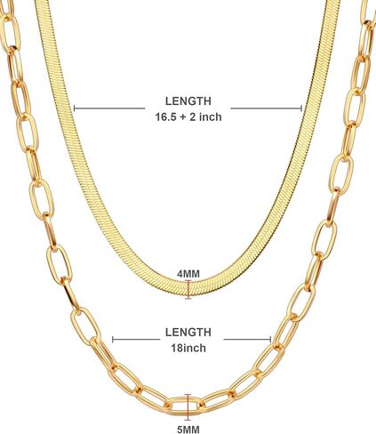 18K Gold Plated Layered Necklaces for Women, Dainty Paperclip Herringbone Link Chain Gold Necklace Stack for Women in Saudi Arabia