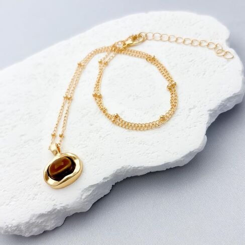 Gold Tigers Eye Stone Necklace Bracelet Earrings Set Chunky Gemstone Pendent Dangle Necklace Natural Gemstone Stretch Bracelet Valentine Prom Fashion Jewelry Mothers Day Gift in Saudi Arabia