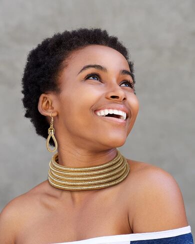 Hicarer 5 Pcs African Jewelry for Women, African Statement Choker Layered Collar Necklace Tribal Style Earrings Bracelet Faux Nose Rings Nose Cuffs Hoop Costume Jewelry Set for Women(Gold) in Kuwait