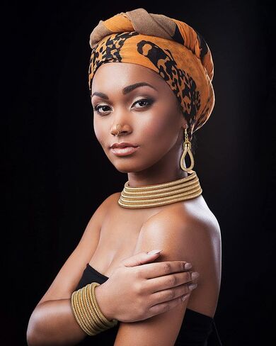Hicarer 5 Pcs African Jewelry for Women, African Statement Choker Layered Collar Necklace Tribal Style Earrings Bracelet Faux Nose Rings Nose Cuffs Hoop Costume Jewelry Set for Women(Gold) in Kuwait