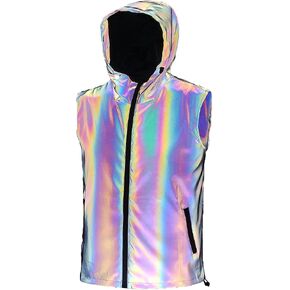 Four Seasons Style Men's Colorful Reflective Vest Streetwear Trendy Nightclub Performance Hoodie Vest Jacket in Saudi Arabia