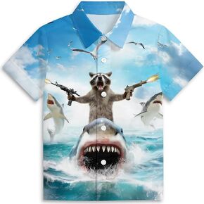 Amasnay Duck Boys Hawaiian Shirts Novelty Printed Funky Short Sleeve Button Down Shirt Kids Aloha Beach Shirt for 3-14 Years in Saudi Arabia