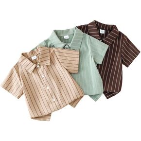 Toddler Boy Short Sleeve Button Down Shirt 3 Pack Boys Summer Clothes Striped Casual Collared Kids Shirts 3-8Y in Saudi Arabia