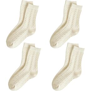 4 pairs socks Women's Cable Knit Crew Socks – Soft Cotton Blend, organic cotton socks women Cream Coquette Socks in Saudi Arabia