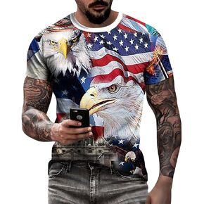 Eciodci Men's American USA Flag Patriotic T-Shirts 4th of July Shirts US Eagle Flag Soft Summer Short Sleeve Shirt for Men in Saudi Arabia