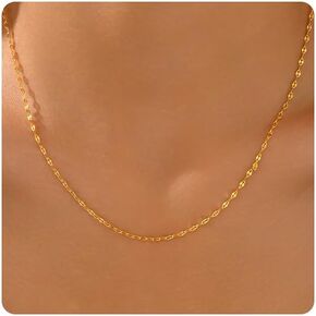18K Gold Plated Chain Necklace for Women, Dainty Simple Thin Cable/Twisted Rope/Lip/Box/Paperclip/Satellite/Ball Chain, Hypoallergenic Everyday Trendy Jewelry in Saudi Arabia