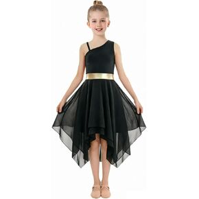 One-Shoulder Tunic Dress,Praise Dance Dress Girls, Golden Irregular Hem Dress, Worship Liturgical Lyrical Dance Costume in Saudi Arabia