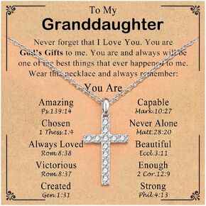 Cross Necklace for Women Girls, Christmas Easter Basket Stuffers Christian Religious Gifts for Daughter Granddaughter Baptism Confirmation Communion Valentines Graduation Gifts for Teen Girl Women in Saudi Arabia