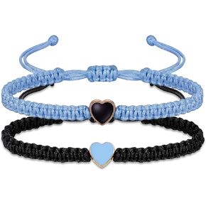 2PCS Couples Bracelets for Anniversary, Matching Bracelets for Couples Long Distance His and Hers Valentines Gifts with Heart Knot Bracelet Matching Couples Stuff(Blue & Black) in Saudi Arabia