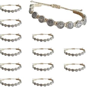 12 Pcs St Benedict Bracelets Set, Adjustable Natural Color String Rosary Bracelet with Saint Benedict Medalla, Catholic Bracelets for Women Men Religious Jewelry Gift in Saudi Arabia