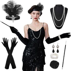 1920s Dresses for Women, V Neck Gatsby Flapper Dress with Sequin Fringe in Saudi Arabia