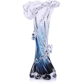 Hand Blown Blue Glass Vase, Unique Art Beautiful Ocean Glass Vase for Coastal Home Decor, Coffee Table, Living Room, Office Decor - 11.8" H(Large) in Saudi Arabia