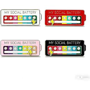 4 pcs My Social Battery Slider Pin Funny Interactive Mood Enamel Pin for Introverts Social Anxiety Adjustable 7 Days a Week Emotional State Brooch for Backpacks, Jackets & Hats in Kuwait