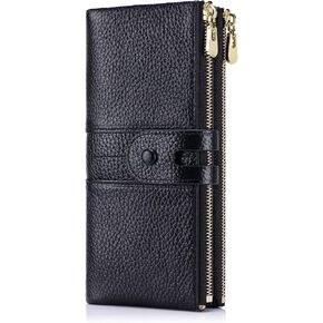 Large Capacity Wallets for Women Soft Leather RFID Blocking Long Wallet Ladies Bifold Clutch Purse Credit Card Holder with Double Zipper Pocket ID Window,Black in Saudi Arabia