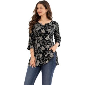 Women's Floral Print Tunic Top | 3/4 Regular Sleeve | Casual Loose Fit Tunic | Everyday Wear Fashion Top in Saudi Arabia