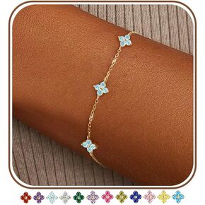 Clover Birthstone Gold Bracelets for Women Trendy Non Tarnish Dainty 14K Gold Plated Stackable Cute Charm Friendship Bracelet Stack Wedding Prom Gold Jewelry Birthday Gift for Best Friend in Saudi Arabia