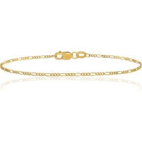 IceCarats 14K Solid Yellow Gold 1.25mm Dainty Figaro Chain Link Bracelet Polished in Saudi Arabia