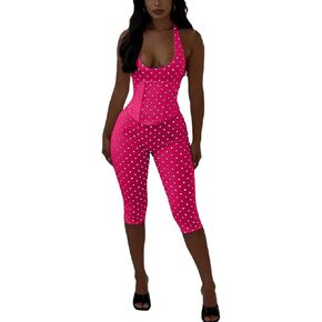 Sexy Jumpsuit for Women Polka Dot Print Halter Neck Backless Back Cross Tie Up Bodycon Rompers Date Night Club Outfits in Saudi Arabia