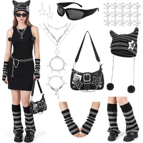 Kenning Y2k Accessories Set Included Leg and Arm Warmers, Star Bag, Cat Ear Hat, Y2k Layered Bracelet Necklace, Hip Hop Pants Chain, Sunglasses, Star Hair Clip, Earrings Vintage Jewelry for Women in Saudi Arabia