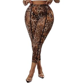 WDIRARA Women's Plus Size Leopard Leggings High Waisted Sheer Stretchy Skinny Yoga Pants in Saudi Arabia