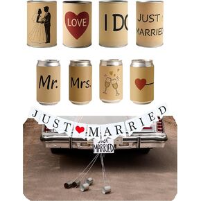 8 Vintage Rustic Tin Cans Set for Just Married Wedding Car Decorations | Handmade Tin Cans with Twine & Banner - Vintage Wedding Getaway Car Decor Kit for Send Off, Bridal Shower & Reception in Kuwait