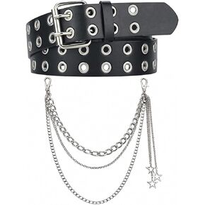 Thrist Y2k Studded Belt for Women Men - Grommet Leather Belts Layered Chunky Pants Chain Set Grunge EMO Goth Punk Silver Star Belt Chains Jewelry Accessory for Jeans Bag Pocket Wallet in Saudi Arabia