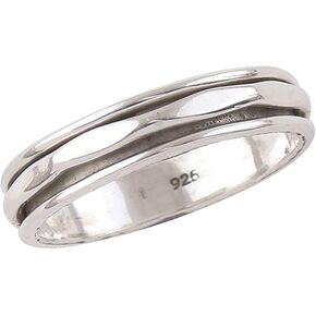 Anxiety Relief Silver Plated Spinner Ring Fidget Thin Band Oxidized Concave Boho Meditation Ornaments Handmade Stress Relief Wedding Gift For Men & Women in Saudi Arabia