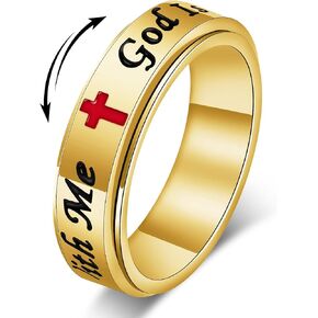 Spinner Fidget Ring for Women - God is With Me Stainless Steel Anxiety Relief Rings with Faith Cross Design, Christian Jewelry for Daily Comfort & Gift in Saudi Arabia
