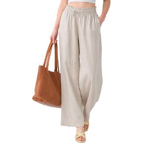 Simple&Opulence Women's 100% Linen Palazzo Pants Drawstring Wide Leg Trousers with Pockets in Saudi Arabia