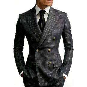 Men's Blazer Double Breasted Dot Pattern Suit Jacket Slim Fit Formal Business Wedding Dress Coat in Saudi Arabia
