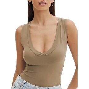 Murandick Women’s Sexy Plunge Deep V Neck Sleeveless V Backless Going Out Tank Thong Bodysuits Tops in Saudi Arabia