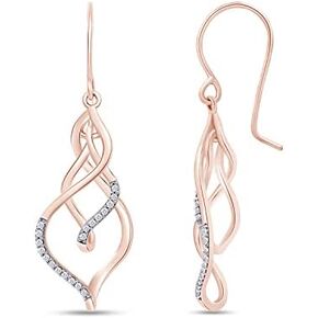 925 Sterling Silver Dangle Earrings for Women, 14K Gold Plated Round White Natural Diamond Triple Flame Drop Earrings (Color- I-J, Clarity- I2-I3, 0.20 Cttw) in Kuwait
