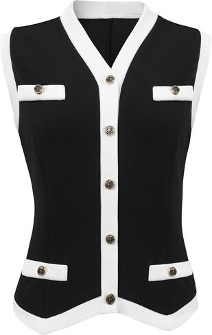 Hobemty Women's Button Down Waistcoat Tops V-Neck Classy Sleeveless Vest in Kuwait