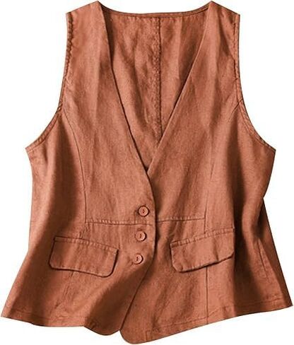 Vest for Women Summer Linen Sleeveless Button Down V Neck 2025 Cropped Waistcoat Vests Crop Tops in Kuwait