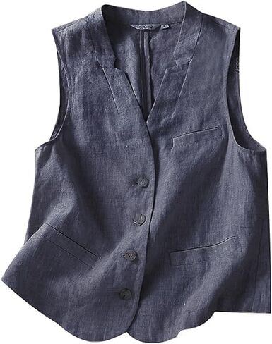 Vest for Women Summer Linen Sleeveless Button Down V Neck 2025 Cropped Waistcoat Vests Crop Tops in Kuwait